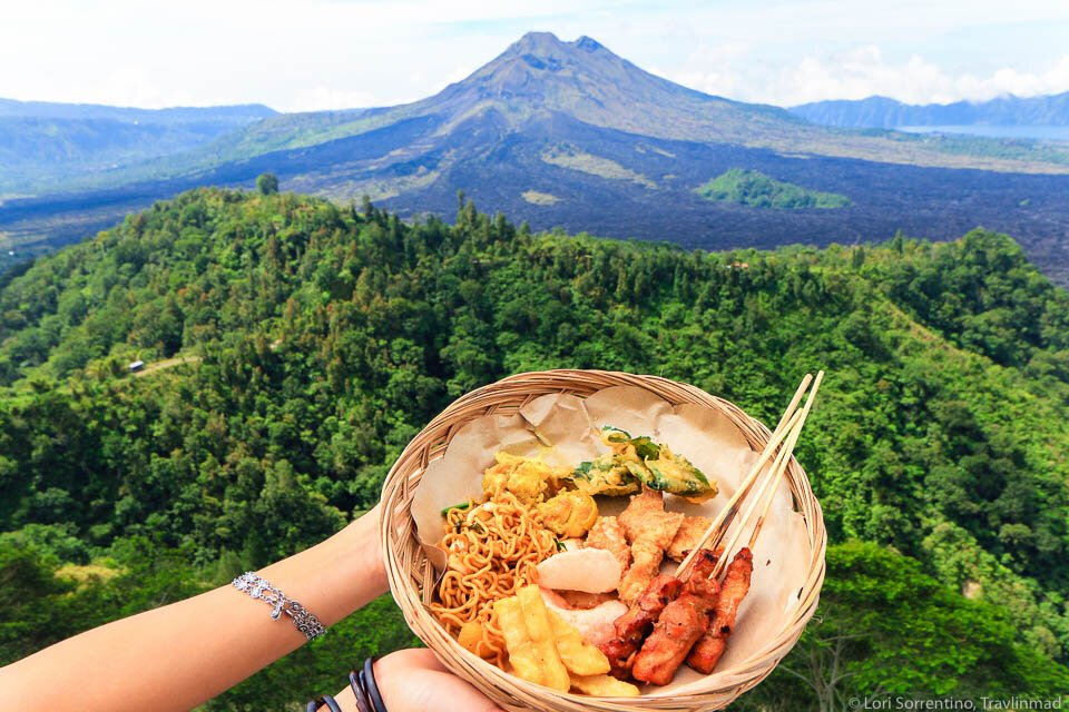 Balinese food with volcano view, Kintamani, Bali